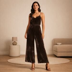Madewell Brown Crushed Velvet Silk Blend Wide Leg Jumpsuit XS 0